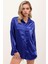 Kadın BDART Düğmeli Oversize Saten Gömlek Blue 4