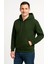 Erkek Üç Iplik Kapüşonlu Tam Fermuarlı Kanguru Çepli Sweatshirt Hoodie - Haki 1