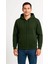 Erkek Üç Iplik Kapüşonlu Tam Fermuarlı Kanguru Çepli Sweatshirt Hoodie - Haki 4