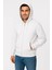 Erkek Üç Iplik Kapüşonlu Tam Fermuarlı Kanguru Çepli Sweatshirt Hoodie - Beyaz 3