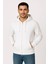 Erkek Üç Iplik Kapüşonlu Tam Fermuarlı Kanguru Çepli Sweatshirt Hoodie - Beyaz 5