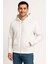 Erkek Üç Iplik Kapüşonlu Tam Fermuarlı Kanguru Çepli Sweatshirt Hoodie - Beyaz 7