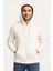 Erkek Üç Iplik Kapüşonlu Tam Fermuarlı Kanguru Çepli Sweatshirt Hoodie - Beyaz 8