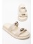 Kadın Bej Çift Bantlı Toka Detaylı Terlik 1