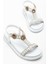 Kadın Beyaz Arkası Lastikli Taş Işlemeli Sandalet 3
