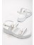 Kadın Beyaz Poli Taban Toka Detaylı Çift Bantlı Sandalet 2