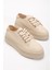 Kadın Bej Poli Taban Keten Halat Bağcıklı Spor Ayakkabı 1