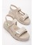 Kadın Bej Poli Taban Çift Bantlı Cırtlı Sandalet 3