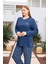 Kadın Inci Büyük Beden Indigo Mavi Pijama Takımı 0494 2