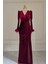 Bordo Kadife Otrişli Yırtmaçlı Abiye 8209 1