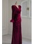 Bordo Kadife Otrişli Yırtmaçlı Abiye 8209 4