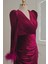 Bordo Kadife Otrişli Yırtmaçlı Abiye 8209 5