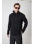 Erkek Dik Yaka Fermuarlı Triko Kazak - Siyah 8