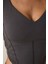Antrasit Modal V Yaka Çıkarılabilir Kaplı Sporcu Crop Üst 8