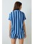 Mavi Into The Blue Çizgili Gömlek Yaka Kısa Kollu Gömlek Şort Pijama Takımı 4
