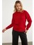 Saç Örgü Sıfır Yaka Triko Kazak - Kırmızı 2