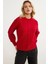 Saç Örgü Sıfır Yaka Triko Kazak - Kırmızı 3