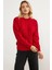Saç Örgü Sıfır Yaka Triko Kazak - Kırmızı 4