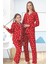 Anne Kız Pijama Takımı Beyaz Kalp Desenli Kırmızı 1