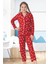 Anne Kız Pijama Takımı Beyaz Kalp Desenli Kırmızı 2