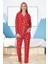 Anne Kız Pijama Takımı Beyaz Kalp Desenli Kırmızı 3