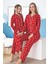 Anne Kız Pijama Takımı Beyaz Kalp Desenli Kırmızı 4