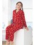 Anne Kız Pijama Takımı Beyaz Kalp Desenli Kırmızı 5