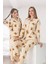 Anne Kız Kombini Ayıcık Desenli Gömlek Yaka Pijama Takımı 5