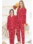 Anne Kız Kırmızı Pijama Takımı - Kar Temalı 1