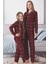 Anne Kız Kareli Ekose Desenli Süet Pijama Takımı 1