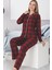 Anne Kız Kareli Ekose Desenli Süet Pijama Takımı 2