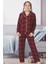 Anne Kız Kareli Ekose Desenli Süet Pijama Takımı 3