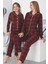 Anne Kız Kareli Ekose Desenli Süet Pijama Takımı 4