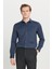 Erkek Lacivert Slim Fit Dar Kesim Italyan Yaka Armürlü Gömlek 1