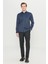 Erkek Lacivert Slim Fit Dar Kesim Italyan Yaka Armürlü Gömlek 2
