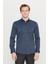 Erkek Lacivert Slim Fit Dar Kesim Italyan Yaka Armürlü Gömlek 3