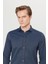 Erkek Lacivert Slim Fit Dar Kesim Italyan Yaka Armürlü Gömlek 4