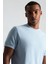 Saf Pamuk Bisiklet Yaka Mavi Basic T-Shirt 3