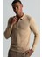 Merino Yün Ipek Karışım Polo Yaka Yarım Fermuarlı Camel Triko 3