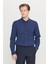 Erkek Lacivert Slim Fit Düğmeli Yaka Keten Görünümlü %100 Pamuk Flamlı Gömlek 1