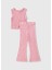 Kız Çocuk Pembe Kolsuz Bluz Ispanyol Paça Pantolon Bürümcük Kumaş Takım, Kız Çocuk Takım 1