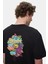 Char Siyah Bisiklet Yaka Baskılı Oversize Erkek Tshirt 4