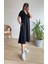 Kadın Kısa Kollu V Yaka Cepli A Kesim Detaylı Viskon Elbise 6