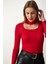 Cut Out Detaylı Balıkçı Yaka Fitilli Örme Bluz LGT0035 Kırmızı 1