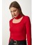 Cut Out Detaylı Balıkçı Yaka Fitilli Örme Bluz LGT0035 Kırmızı 2
