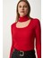 Cut Out Detaylı Balıkçı Yaka Fitilli Örme Bluz LGT0035 Kırmızı 3