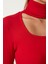 Cut Out Detaylı Balıkçı Yaka Fitilli Örme Bluz LGT0035 Kırmızı 4