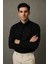 Erkek Siyah Oxford Düğmeli Yaka Pamuk Likra Slim Fit Casual Cepsiz Gömlek 4