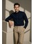 Erkek Lacivert Oxford Düğmeli Yaka Pamuk Likra Slim Fit Casual Cepsiz Gömlek 1