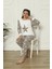 Kız Çocuk Beyaz Peluş Alt Yıldızlı Yumoş Kışık Sıcak Tutan Kumaş Pijama Takımı 6